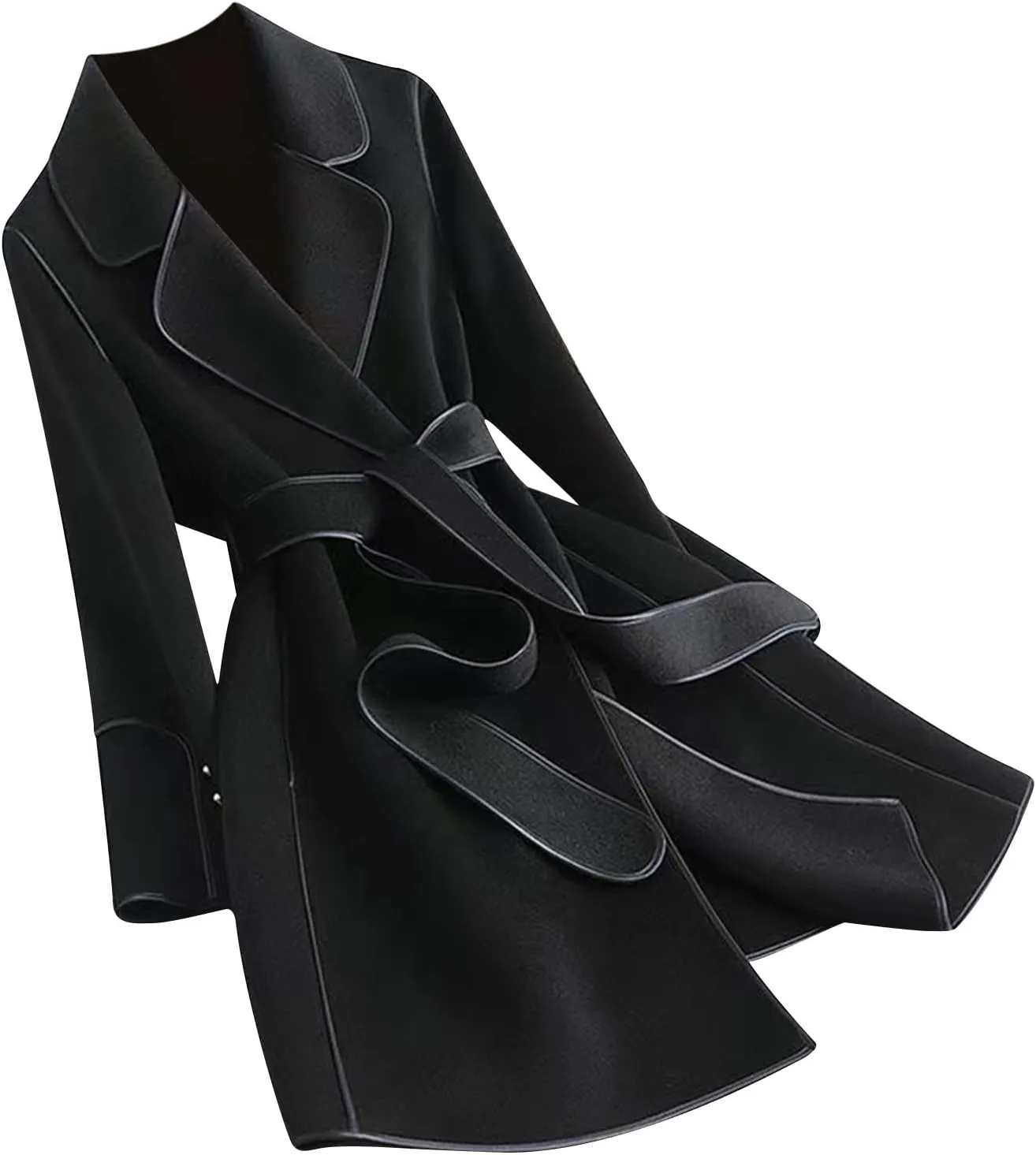 maisdgop Women's Trench Coats Open Front Woolen Cloth Overcoat Thick Long Sleeve Jackets Soft Mid Length Lapel Windbreaker