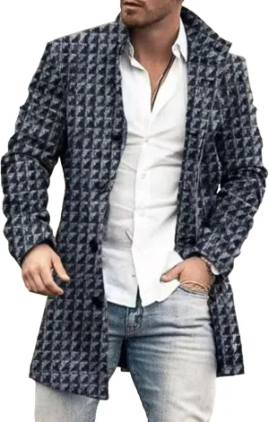 Maiyifu-GJ Mens Single Breasted Trench Jacket Winter Slim Fit Wool Blend Pea Coat Warm Lapel Work Business Jacket