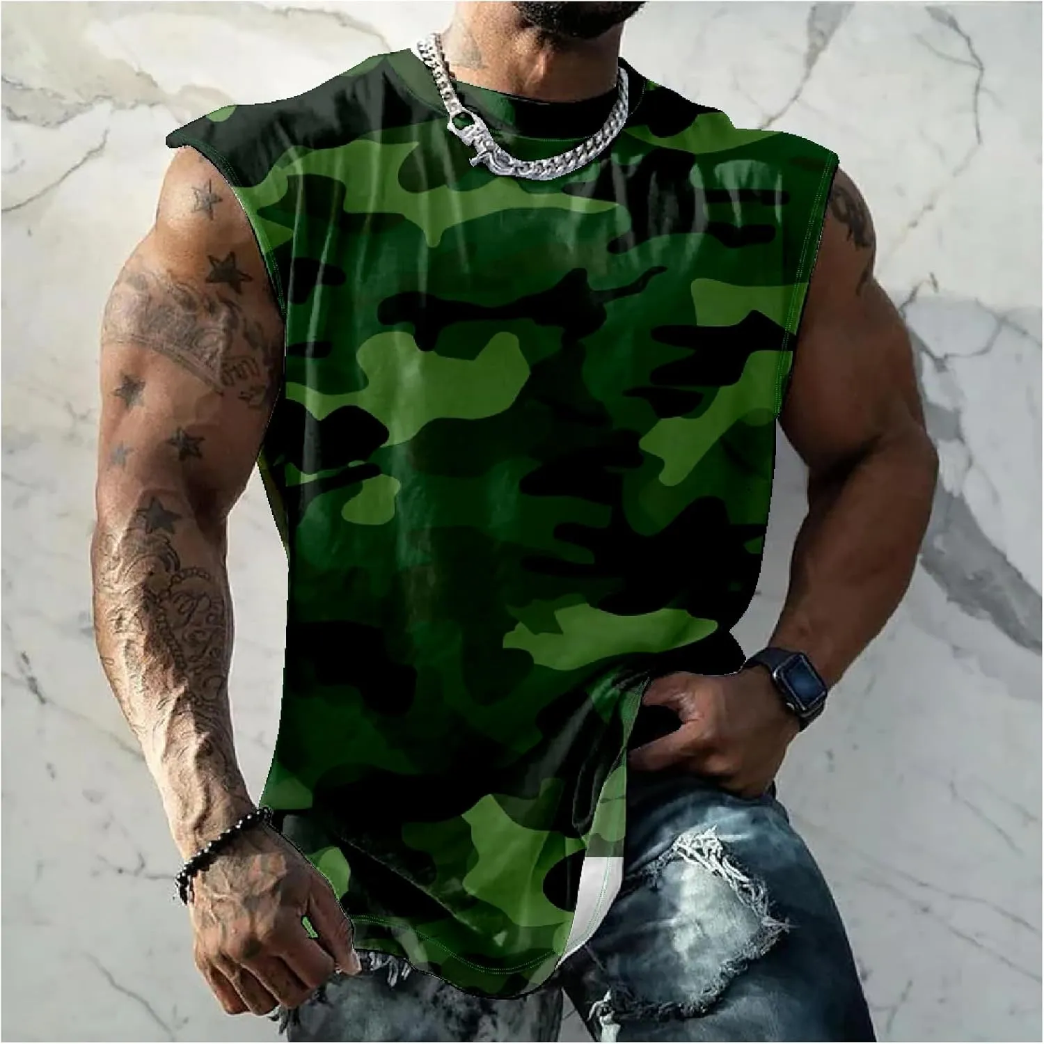 MARSVOVO Hawaiian Shirt for Men Funny Graphic Vintage Summer Sleeveless Crewneck Soft Quick Dry Beach Tank Tops for Men