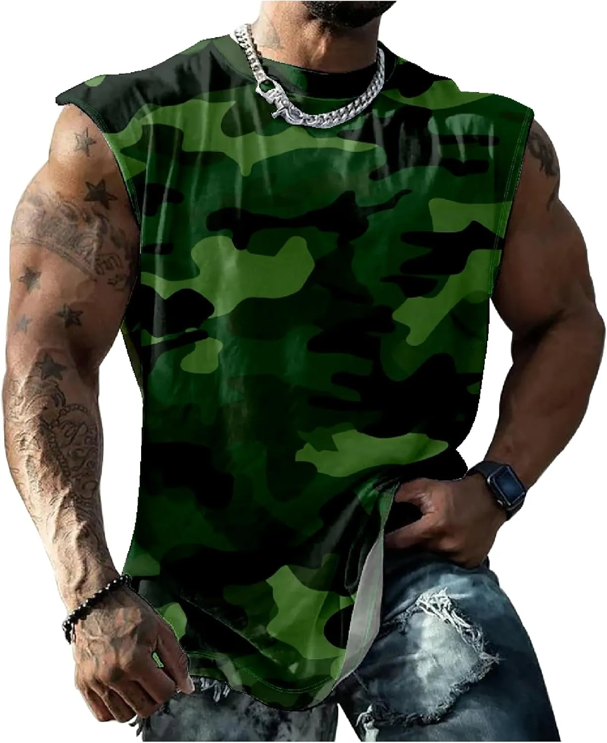 MARSVOVO Hawaiian Shirt for Men Funny Graphic Vintage Summer Sleeveless Crewneck Soft Quick Dry Beach Tank Tops for Men