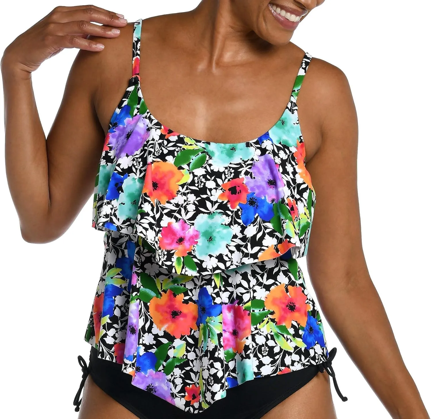 Maxine Of Hollywood Women's 2-Tiered Ruffle Tankini Swimsuit Top
