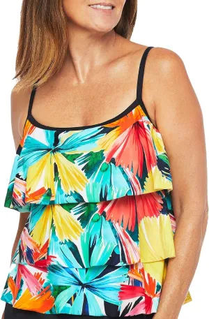 Maxine Of Hollywood Women's 3-Tiered Ruffle Tankini Swimsuit Top
