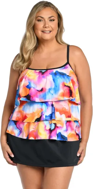 Maxine Of Hollywood Women's 3-Tiered Ruffle Tankini Swimsuit Top