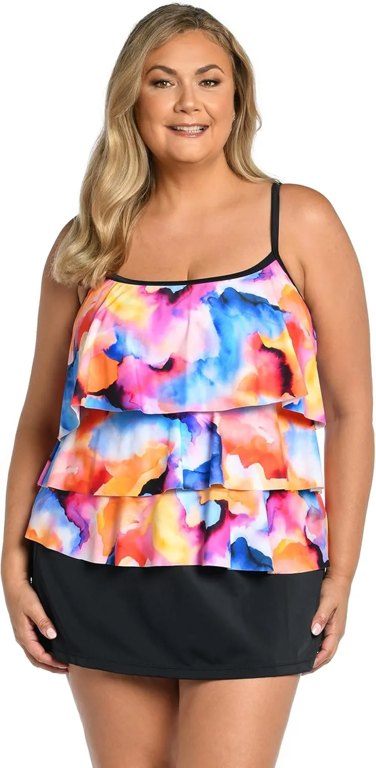 Maxine Of Hollywood Women's 3-Tiered Ruffle Tankini Swimsuit Top