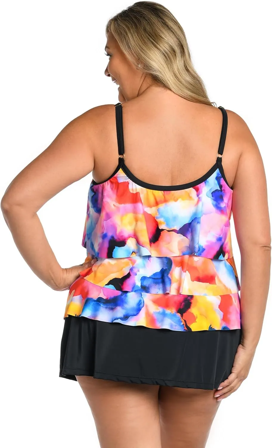 Maxine Of Hollywood Women's 3-Tiered Ruffle Tankini Swimsuit Top