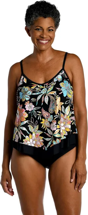 Maxine Of Hollywood Women's V-Neck Flutter Tankini Swimsuit Top