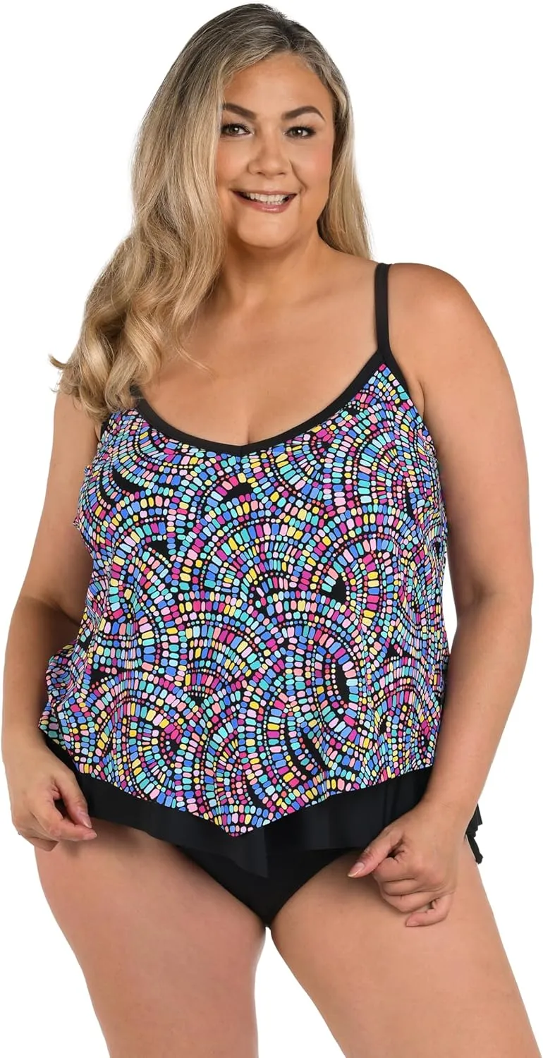 Maxine Of Hollywood Women's V-Neck Flutter Tankini Swimsuit Top