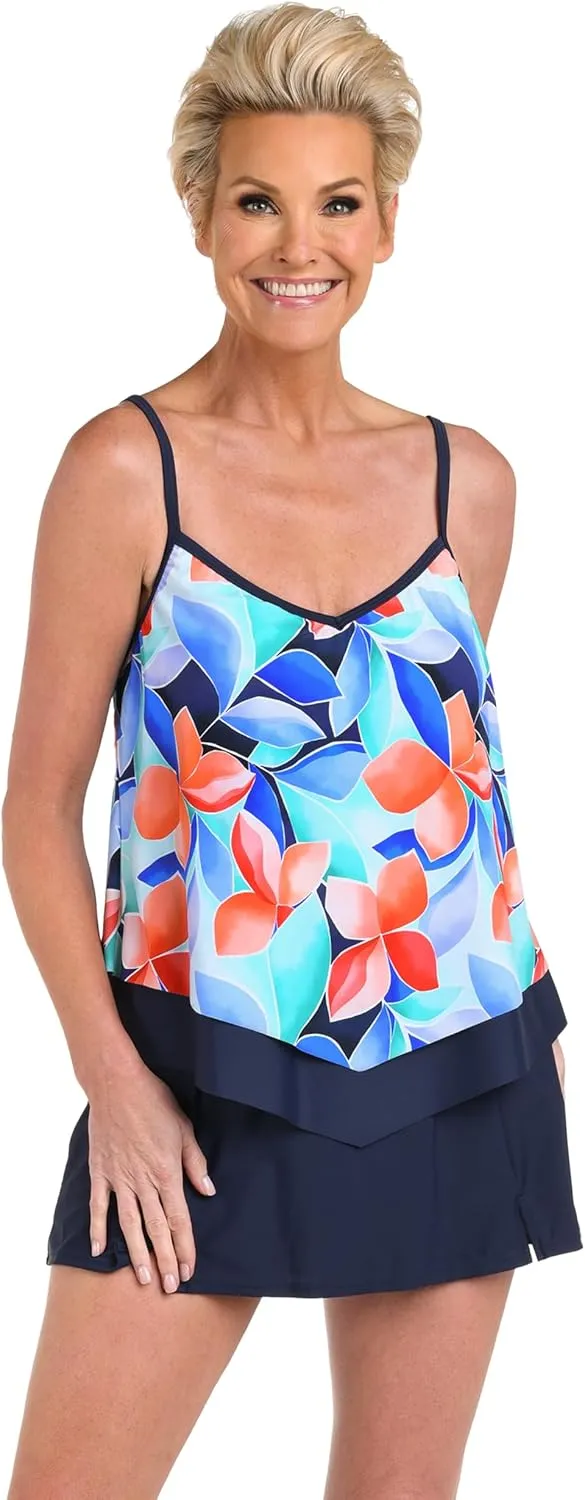 Maxine Of Hollywood Women's V-Neck Flutter Tankini Swimsuit Top