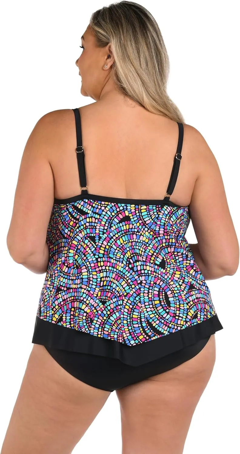 Maxine Of Hollywood Women's V-Neck Flutter Tankini Swimsuit Top