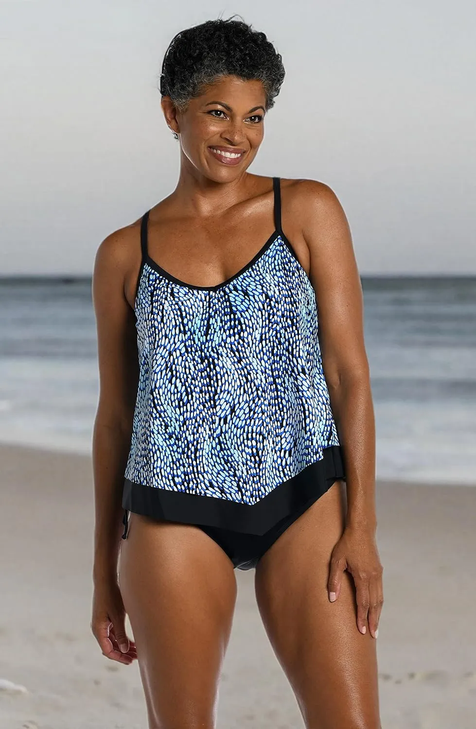 Maxine Of Hollywood Women's V-Neck Flutter Tankini Swimsuit Top