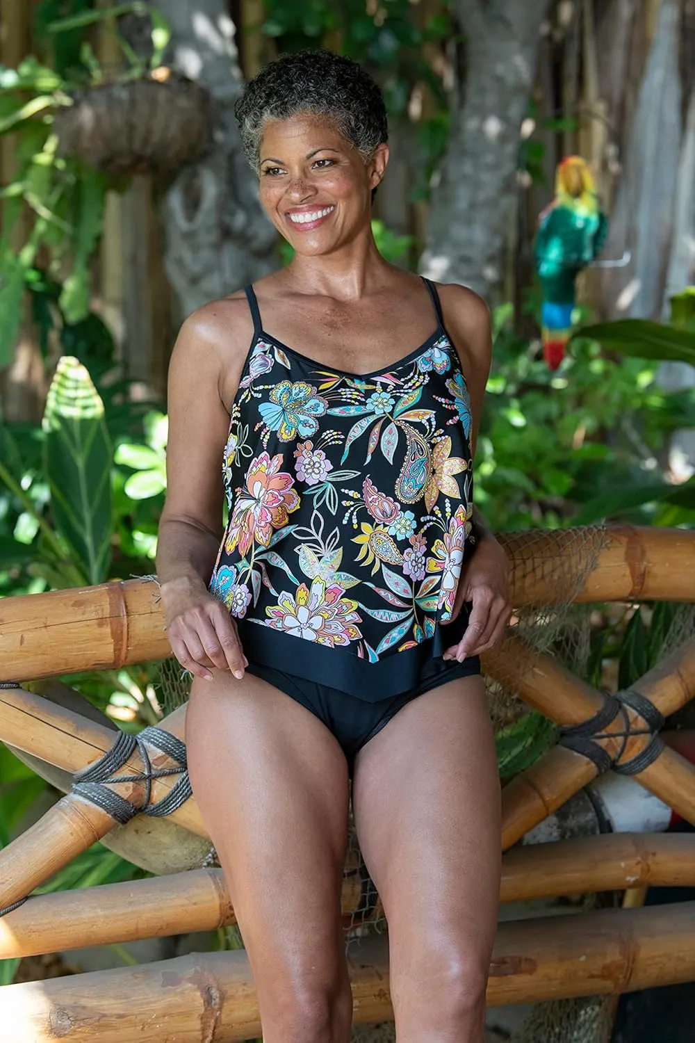 Maxine Of Hollywood Women's V-Neck Flutter Tankini Swimsuit Top