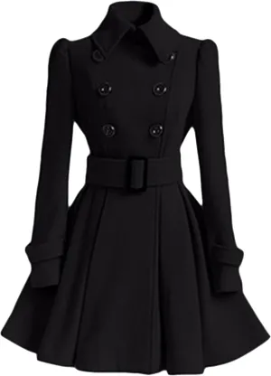 MAYRAIN Women's Mid Long Winter Overcoat Collar Double Breasted Coat Outerwear Elegant Fit Pea Coat