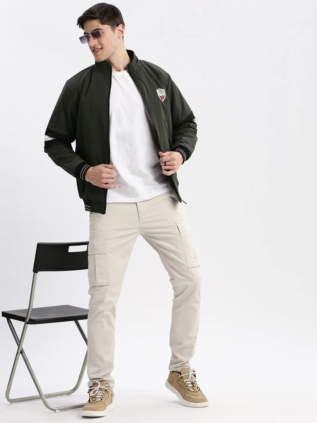 Men Olive Rapid-Dry Reversible Bomber Jacket