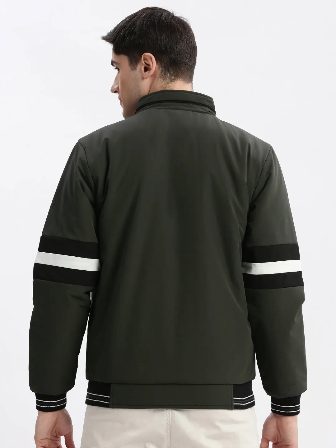 Men Olive Rapid-Dry Reversible Bomber Jacket