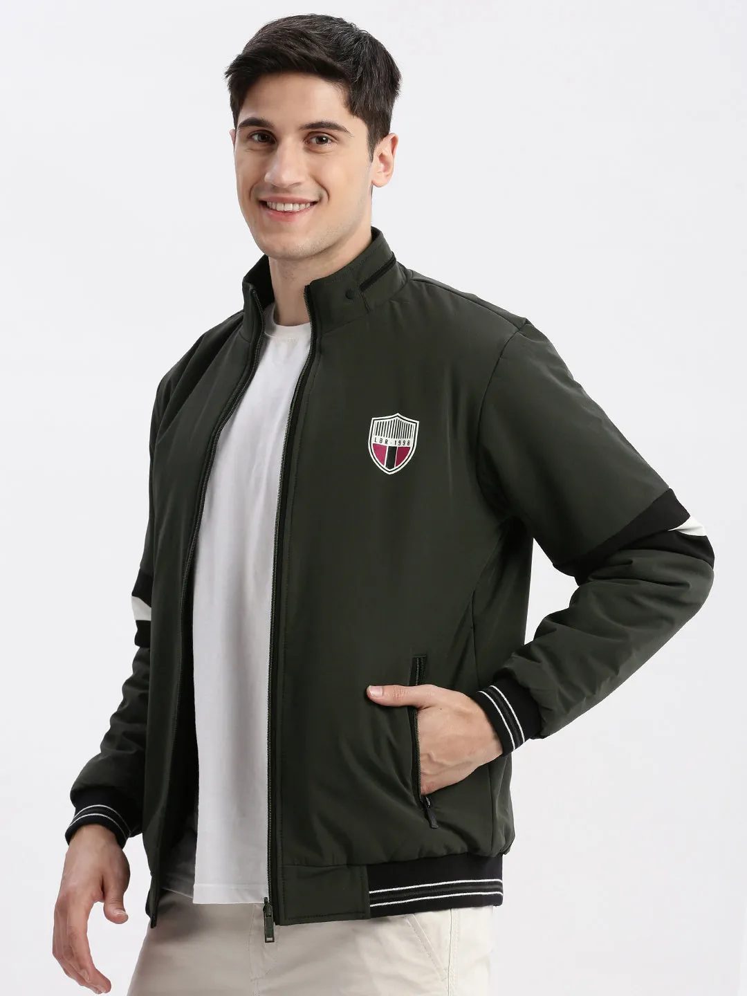 Men Olive Rapid-Dry Reversible Bomber Jacket