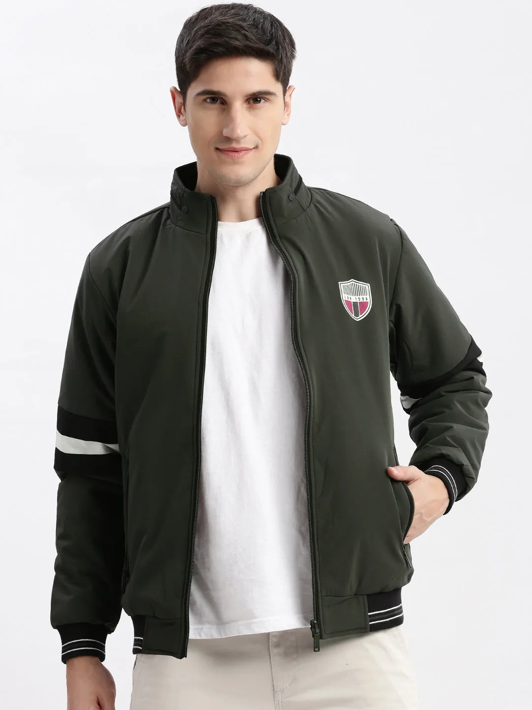Men Olive Rapid-Dry Reversible Bomber Jacket