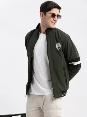 Men Olive Rapid-Dry Reversible Bomber Jacket