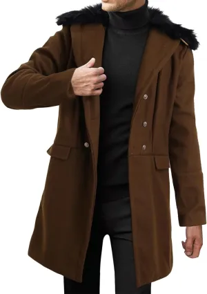 Men's Casual Trench Coat Slim Fit Spread Collar Long Sleeve Jacket Thicken Overcoat Plus Size Vintage Breasted Pea Coat