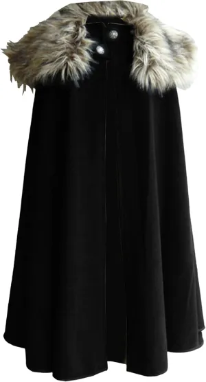 Mens Classic Fur Shoulder Cape Wool Faux Fur Collar Long Coat Fur Cloak Medieval King Cape Costume