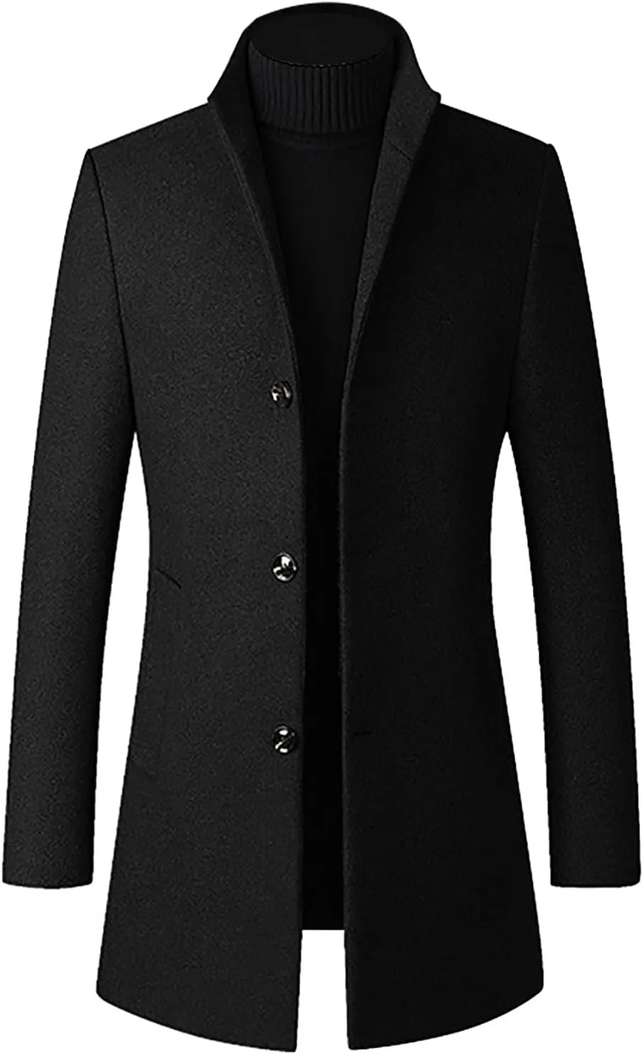 Men's Classic Notched Collar Single Breasted Wool Blend Pea Coat Long Trench Coat Casual Cotton Blend Peacoat
