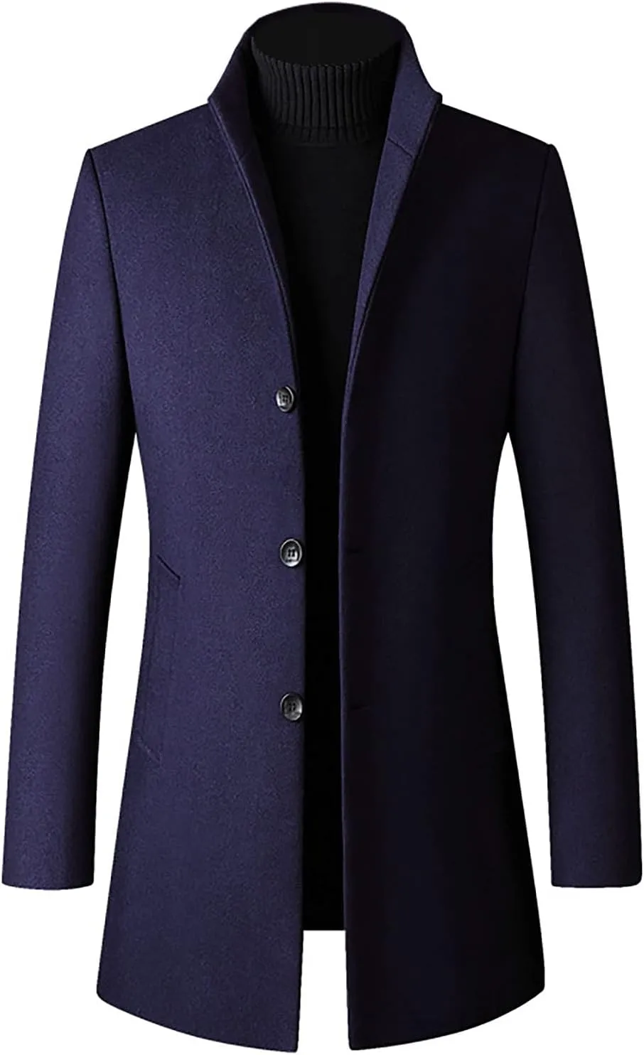 Men's Classic Notched Collar Single Breasted Wool Blend Pea Coat Long Trench Coat Casual Cotton Blend Peacoat