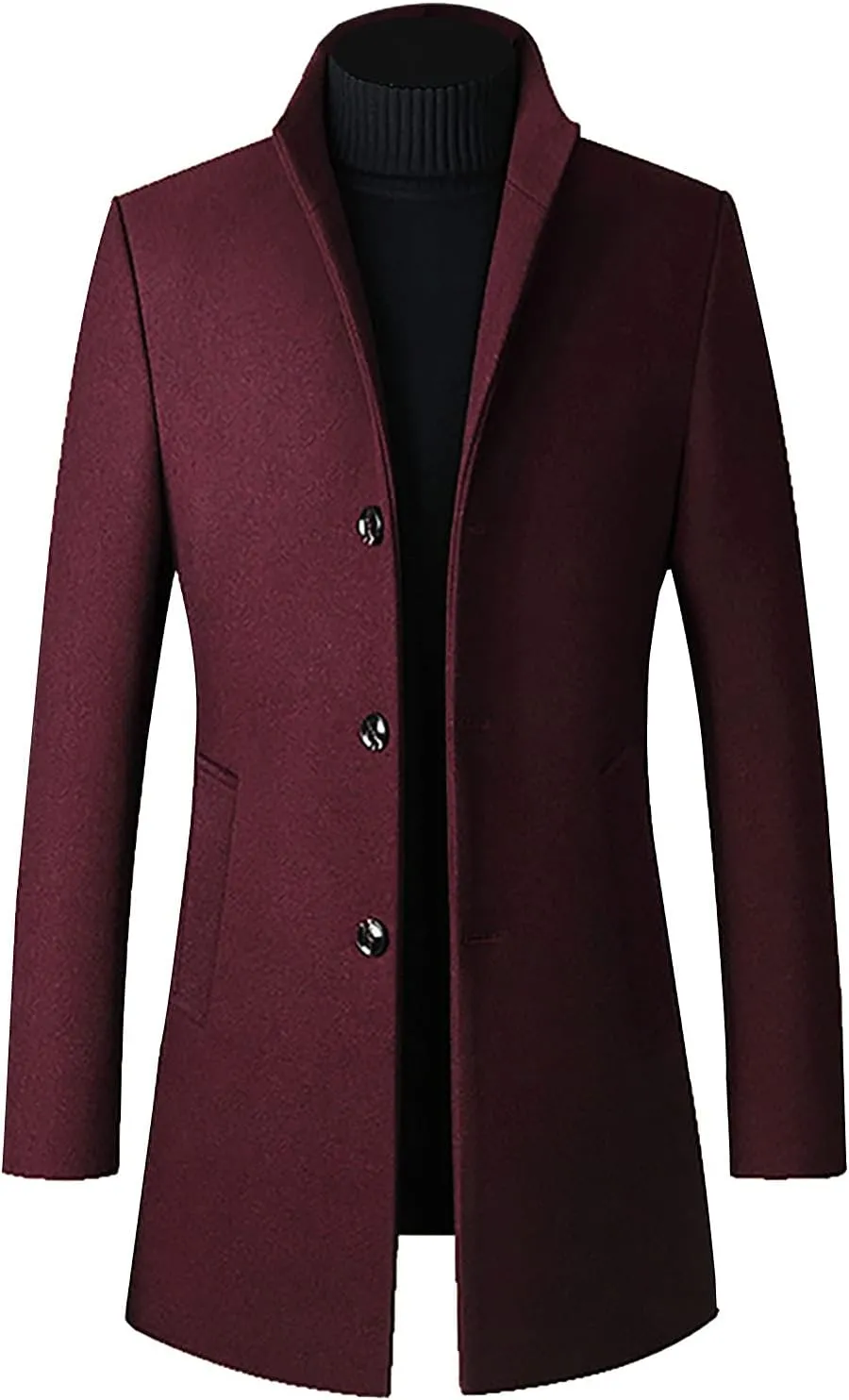 Men's Classic Notched Collar Single Breasted Wool Blend Pea Coat Long Trench Coat Casual Cotton Blend Peacoat