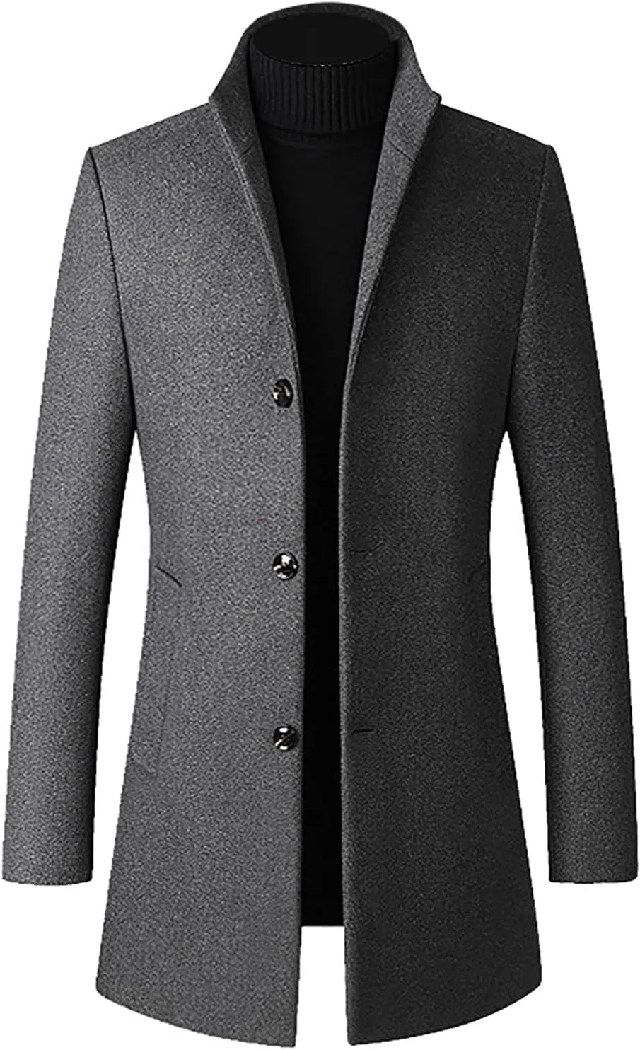 Men's Classic Notched Collar Single Breasted Wool Blend Pea Coat Long Trench Coat Casual Cotton Blend Peacoat