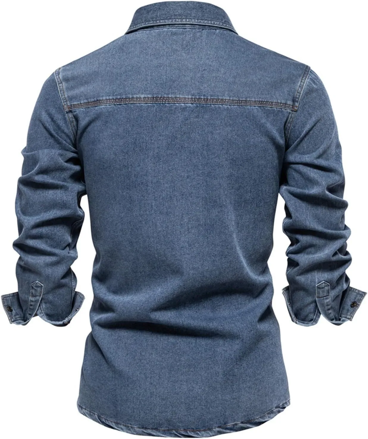 Mens Denim Jacket Solid Button Down Denim Shirt Casual Pockets Long Sleeve Washed Coat Fashion Slim Cowboy Coat