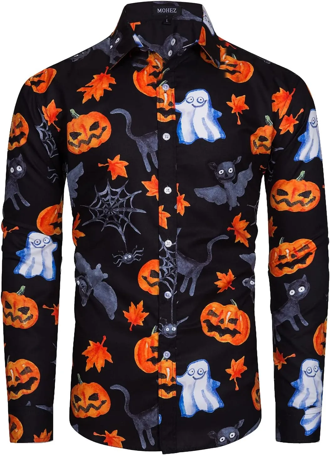 Mens Halloween Shirt Long Sleeve Ugly Pumpkin Casual Button Down Dress Shirts Adult Costume