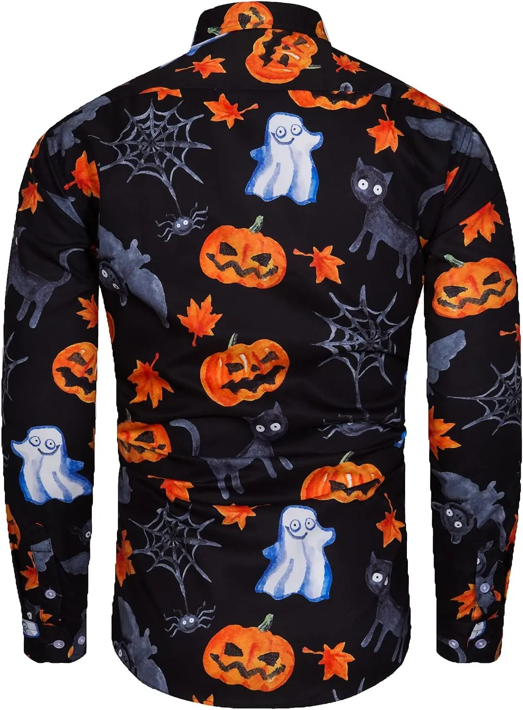 Mens Halloween Shirt Long Sleeve Ugly Pumpkin Casual Button Down Dress Shirts Adult Costume