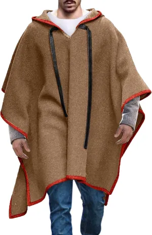 Men's Hooded Poncho Cape Cloak 2024 Winter Warm Pullover Hoodies Oversized Batwing Sleeves Trendy Overcoat