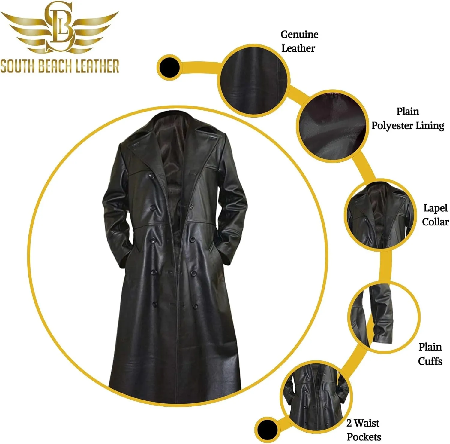 Men's Lee Brandon Movie The Crow Draven Eric Black Leather Trench Coat - Man Steampunk Halloween Costume