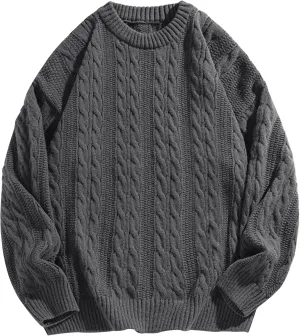 Mens Oversized Sweater Unisex Long Sleeve Cable Knit Sweaters Aesthetic Streetwear Casual Sweater Jumper Tops