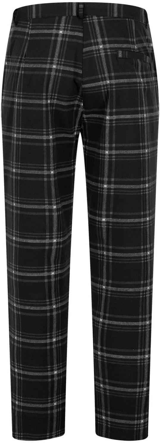 Mens Plaid Pants Skinny Dress Pants Stretch Slim Fit Business Casual Dress Chinos Pants for Men