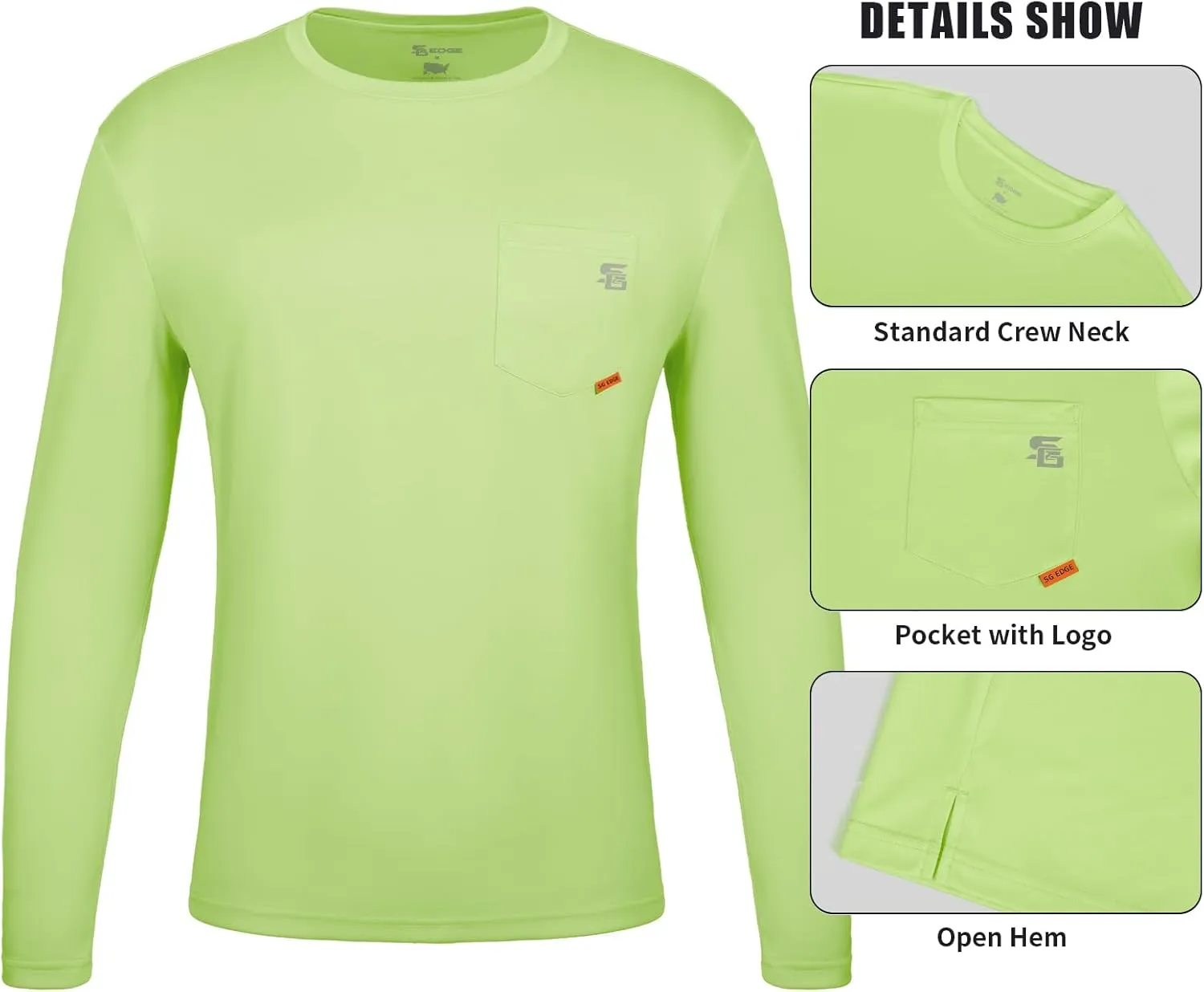 Men's Rash Guard Shirts UPF 50  Moisture Wicking Long Sleeve Chest Pocket Quick Dry Lightweight
