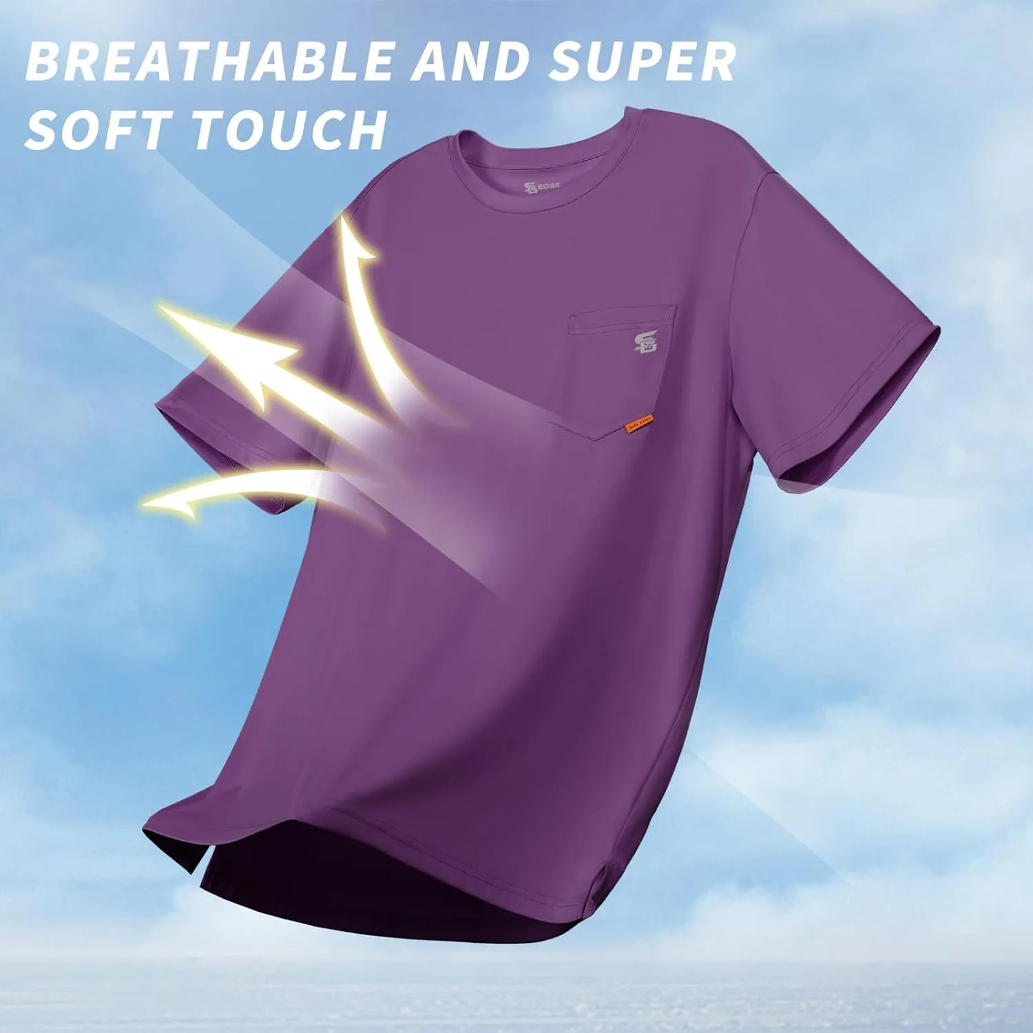 Men's Rash Guard Shirts UPF 50  Moisture Wicking Short Sleeve Chest Pocket Quick Dry Lightweight
