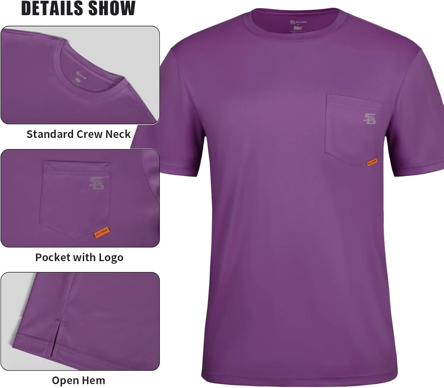 Men's Rash Guard Shirts UPF 50  Moisture Wicking Short Sleeve Chest Pocket Quick Dry Lightweight