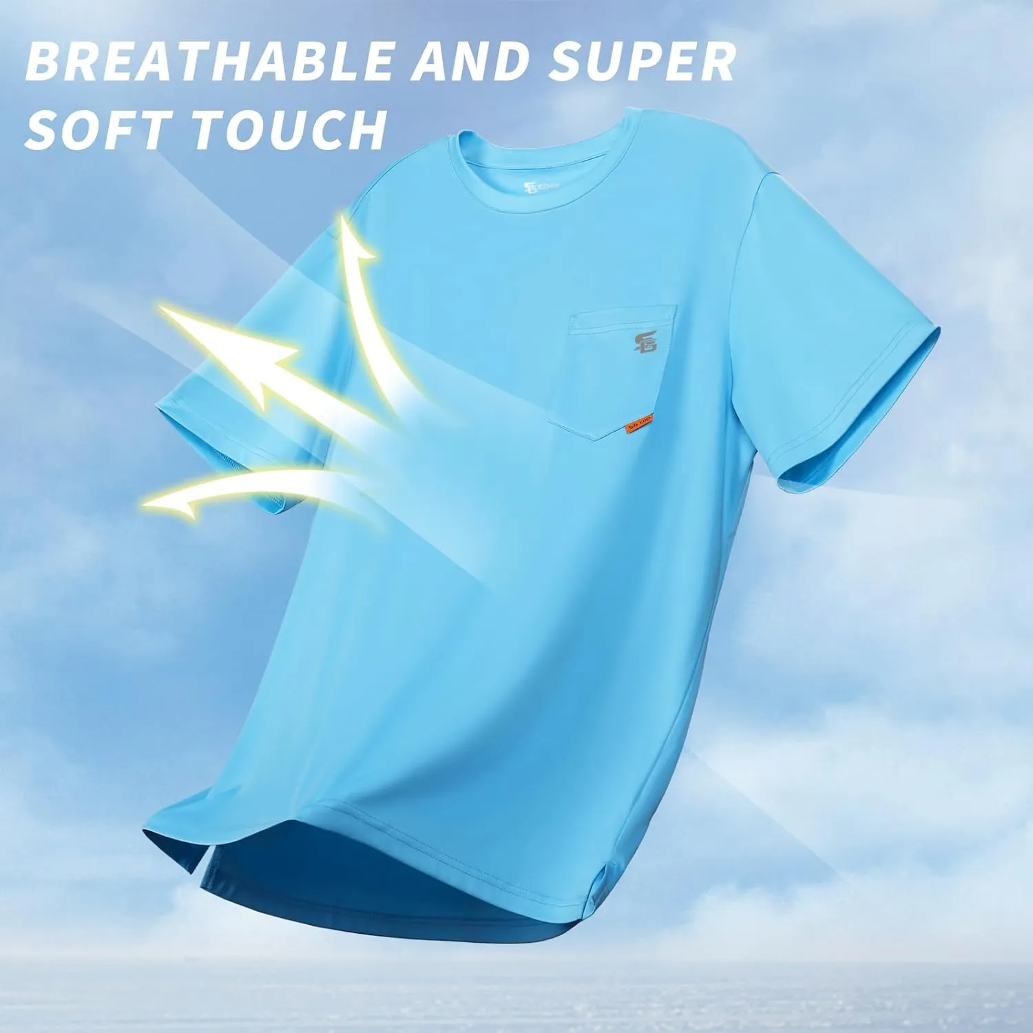 Men's Rash Guard Shirts UPF 50  Moisture Wicking Short Sleeve Chest Pocket Quick Dry Lightweight