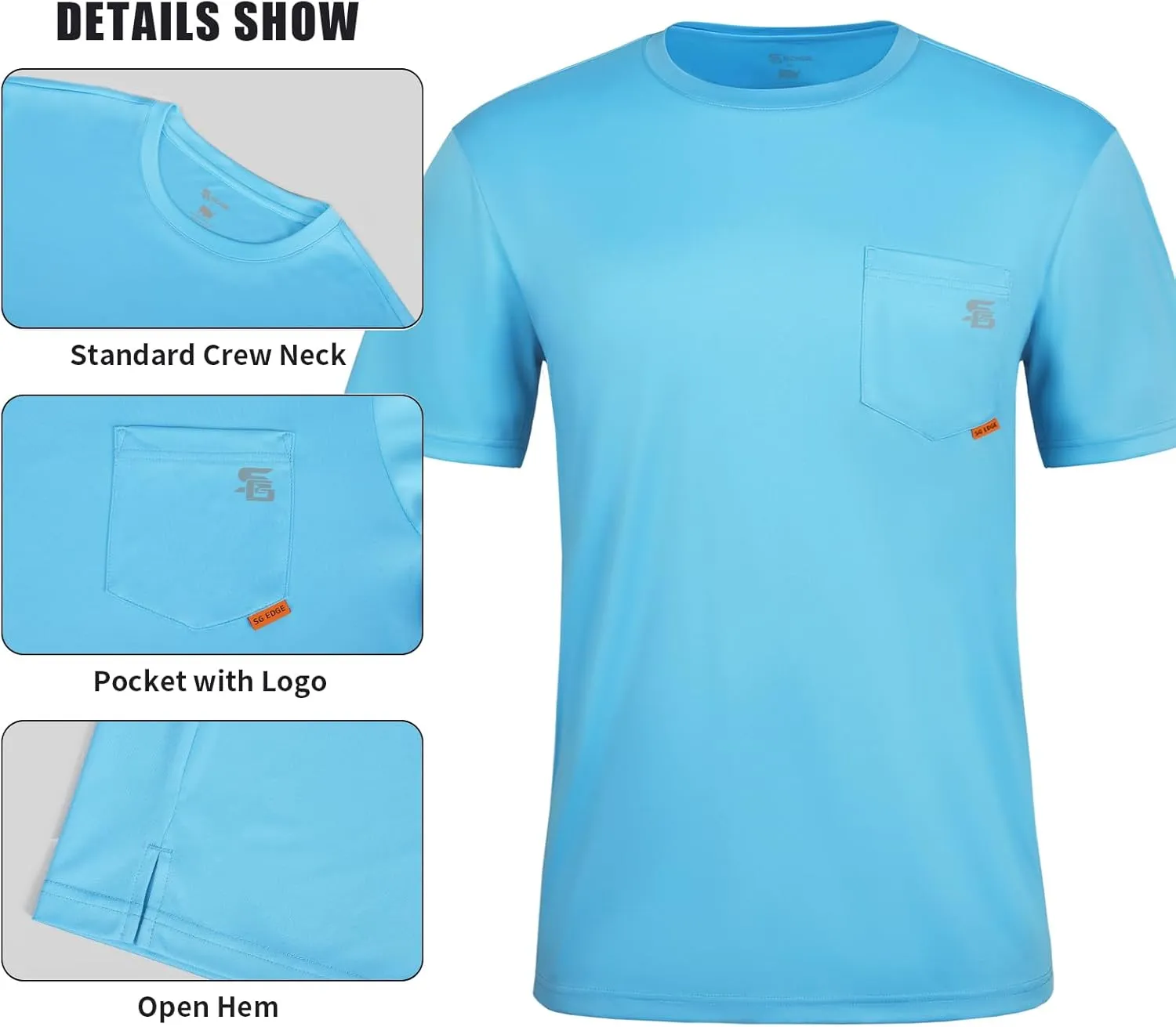 Men's Rash Guard Shirts UPF 50  Moisture Wicking Short Sleeve Chest Pocket Quick Dry Lightweight