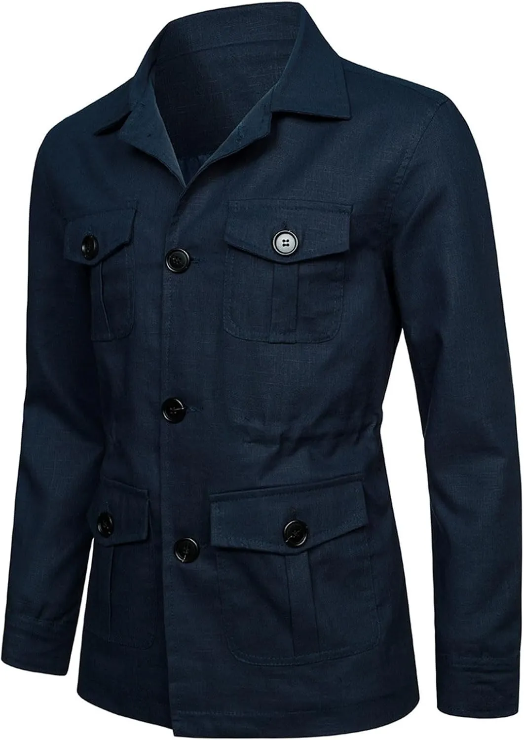 Men's Vintage Blazers Casual Long Sleeve Button Down Linen Jacket Trendy Business Shirt Coat Outwear with 4 Pockets