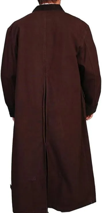 Men's Western Cotton Cowboy Long Trench Coat - Old Cowboy Full Length Duster Coat for Men