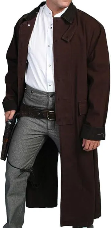Men's Western Cotton Cowboy Long Trench Coat - Old Cowboy Full Length Duster Coat for Men