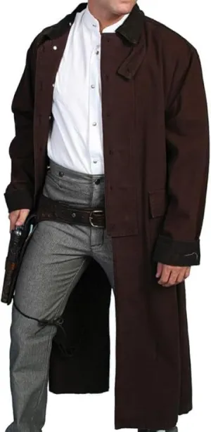 Men's Western Cotton Cowboy Long Trench Coat - Old Cowboy Full Length Duster Coat for Men