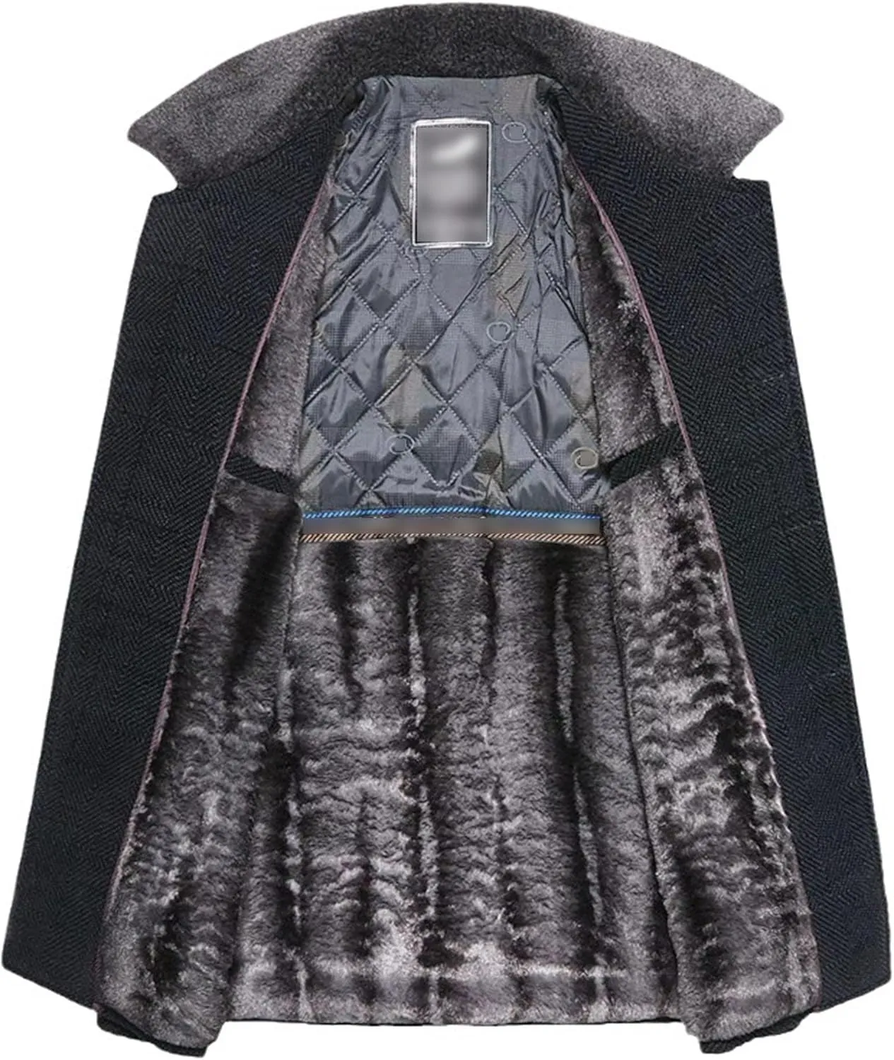 Men's Winter Cashmere Wool Topcoat Fur Collar Winter Casual Jacket Outwear Fleece Lined 2 Buttons Wool Trench