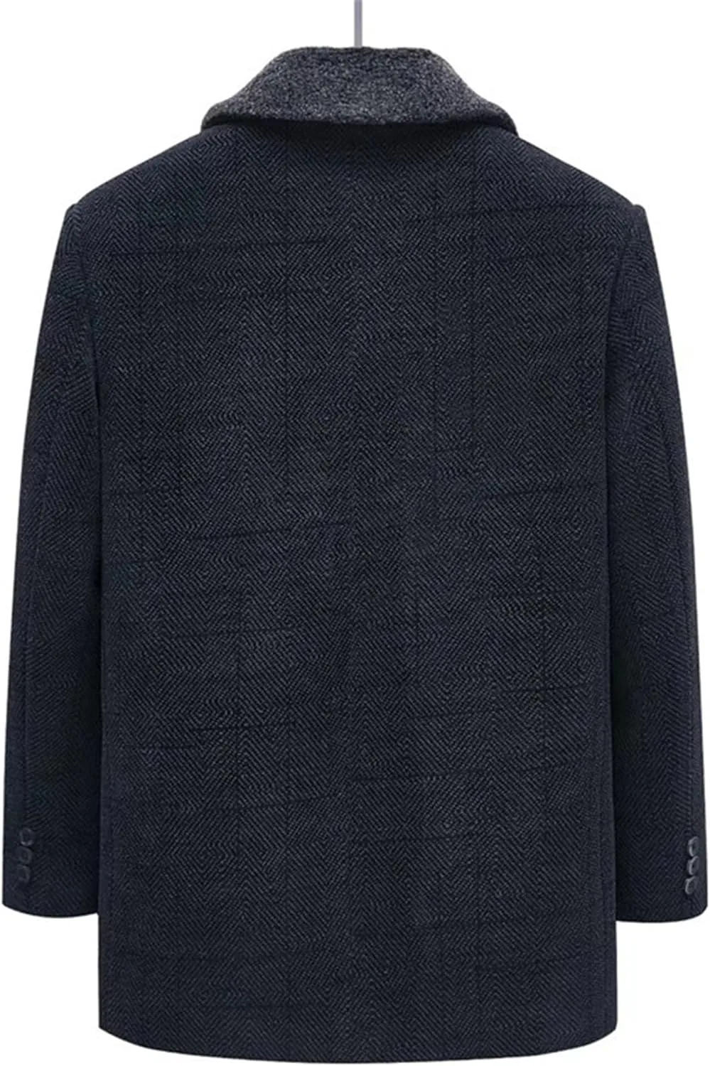 Men's Winter Cashmere Wool Topcoat Fur Collar Winter Casual Jacket Outwear Fleece Lined 2 Buttons Wool Trench