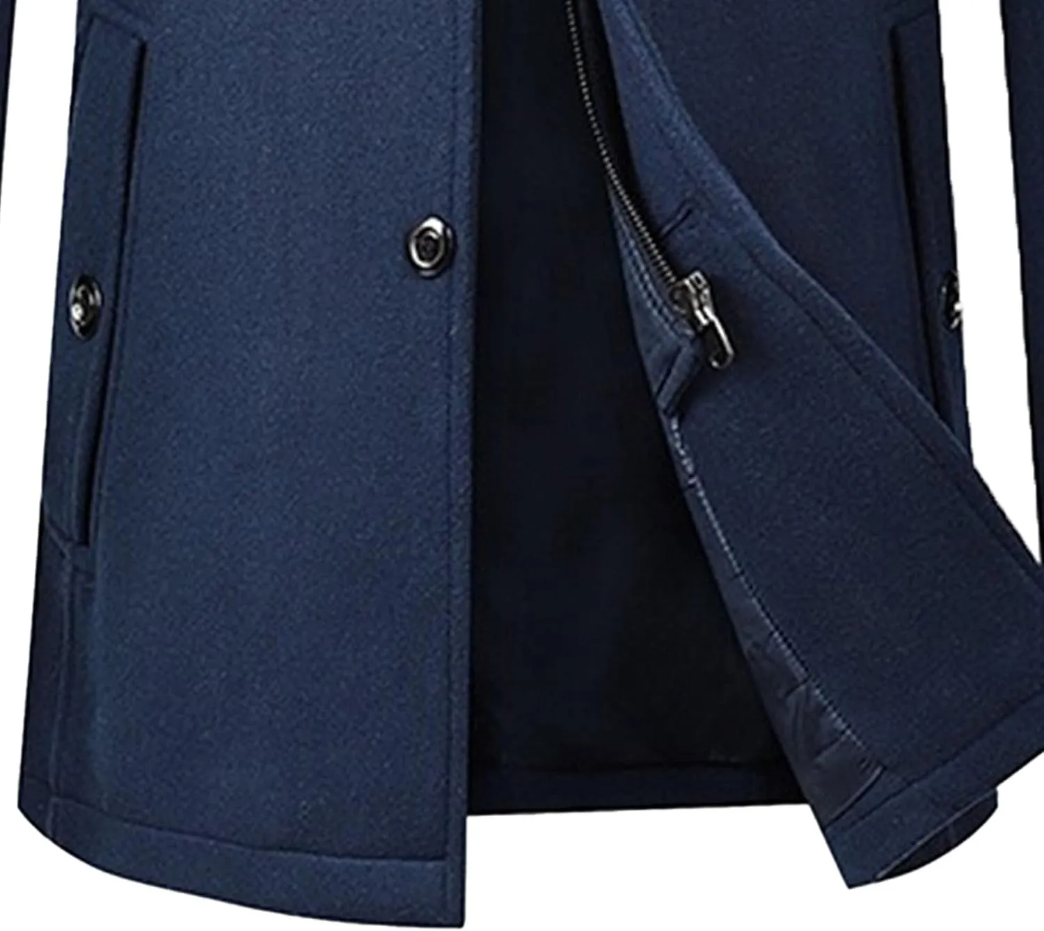 Mens Winter Thicken Wool Jacket Woolen Trench Coat with Detachable Scarf Notched Collar Single Breasted Pea Coats