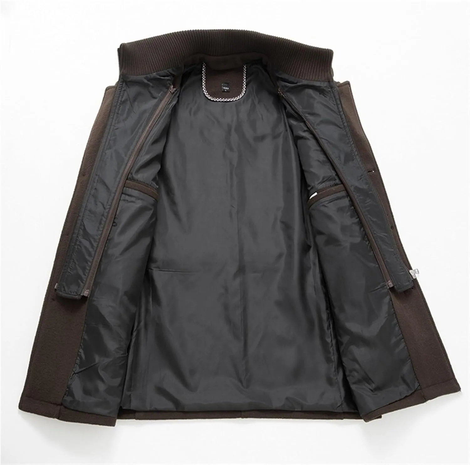 Mens Winter Thicken Wool Jacket Woolen Trench Coat with Detachable Scarf Notched Collar Single Breasted Pea Coats