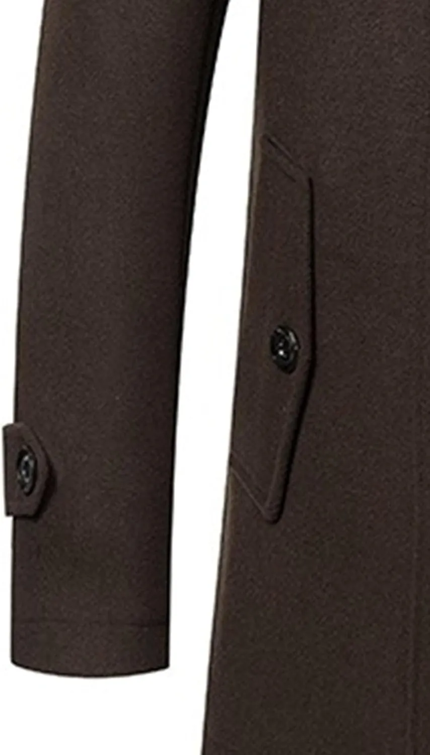 Mens Winter Thicken Wool Jacket Woolen Trench Coat with Detachable Scarf Notched Collar Single Breasted Pea Coats