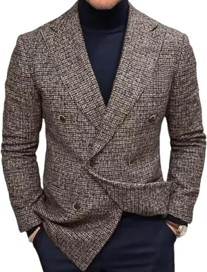 Men's Wool Blend Pea Coat Notched Collar Single Breasted Overcoat Warm Winter Trench Coat