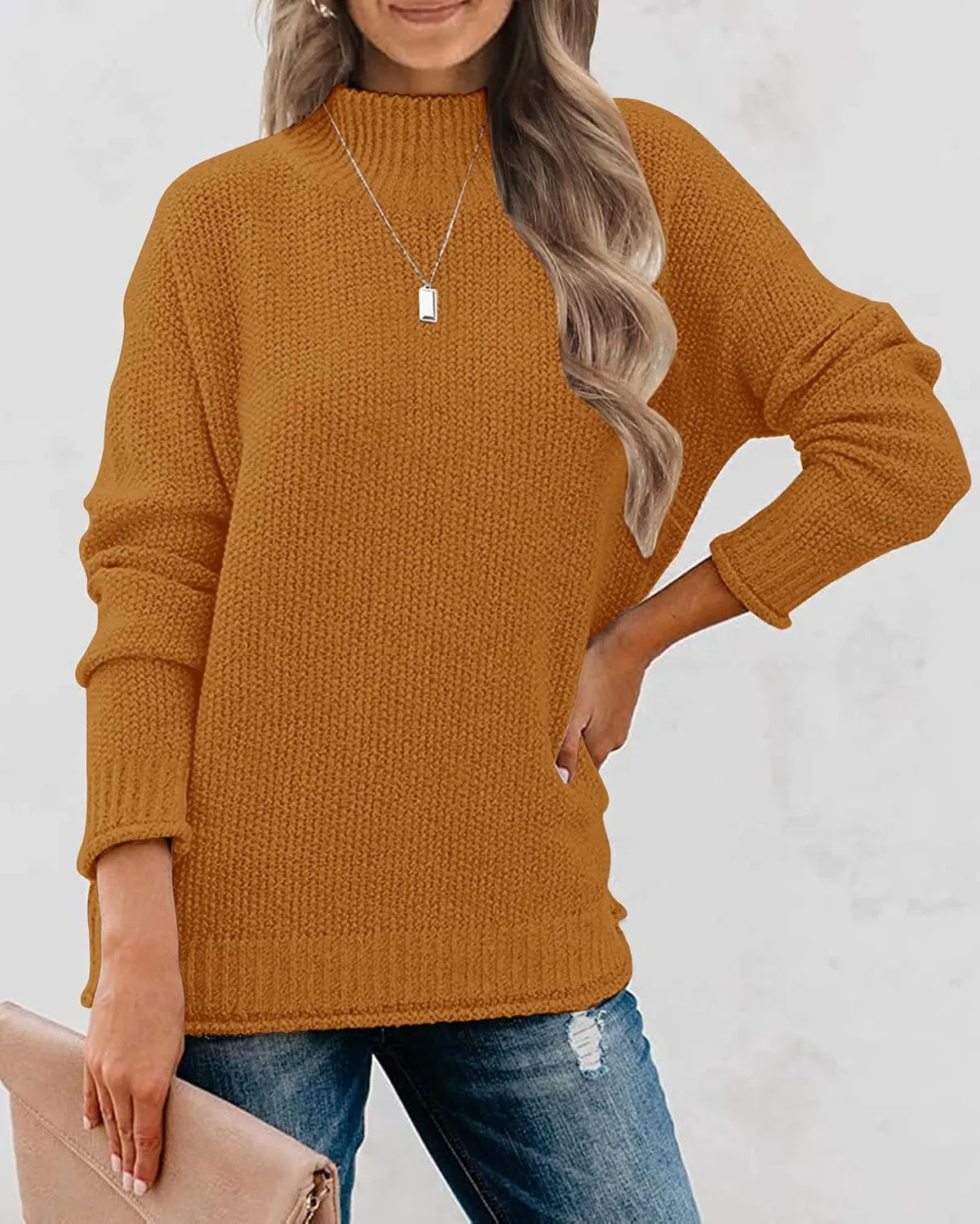 MEROKEETY Women's Long Sleeve Turtleneck Cozy Knit Sweater Casual Loose Pullover Jumper Tops